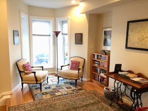 Sunny bay window reading nook.