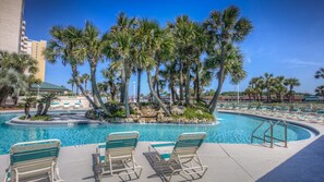 Four Long Beach towers each with a pool and hot tub; Lazy River at Tower 1