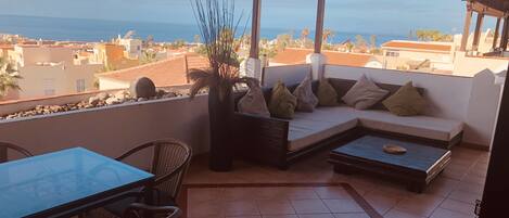 Terrace overlooking the Atlantic Ocean with la gomera in the distance 