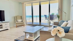 Spacious living room with ocean view