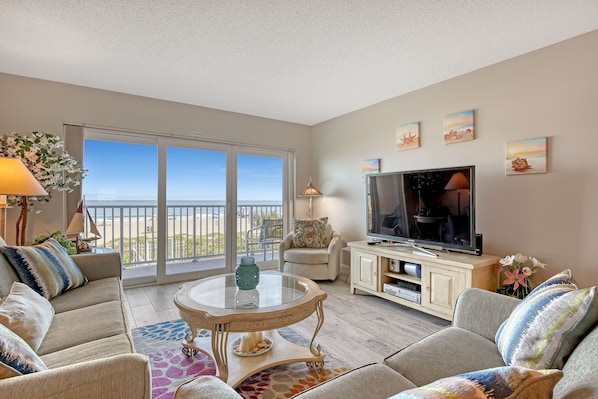 Living Room, Balcony and Beach View