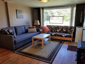 Living room w new super comfortable futon on left 