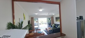 Looking from kitchen into living room