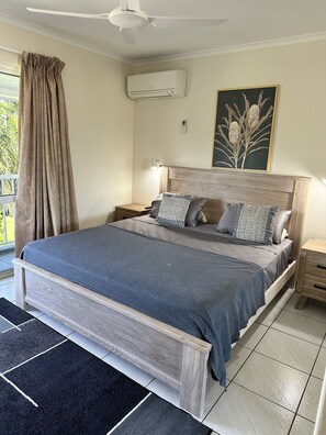 Main Bedroom A/C and with all new furniture new King size quality bed and linen