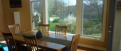 dining area with big picture windows