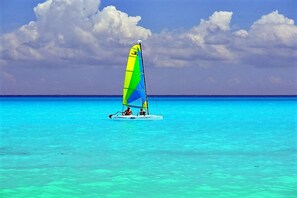 Sailboats and kayaks available at Fishermens; this from beach right in front