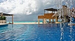 In the pool at Fishermen's .  On right is the sundeck and beachfront restaurant