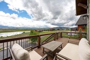 Views of lake, mountains, and ski area