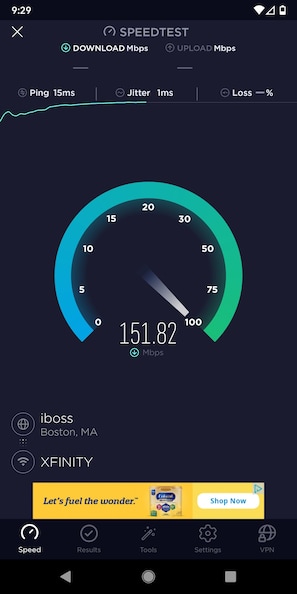 wifi internet speeds, 600 mbps down through ethernet connection. fastest around