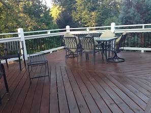 Large 2nd floor deck. Overlooks backyard. Access from master bath.