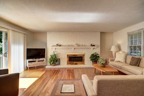 Fireplace with expansive hearth