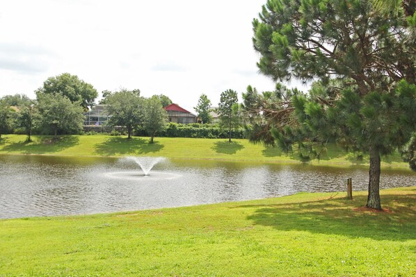 The lake and fountain view from our 2 bedroom condo