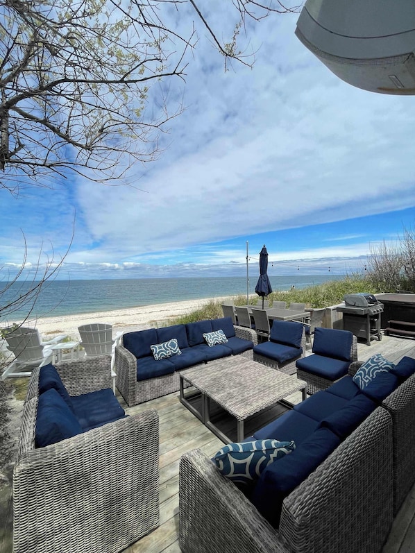 Beachfront with cozy seating and ocean views