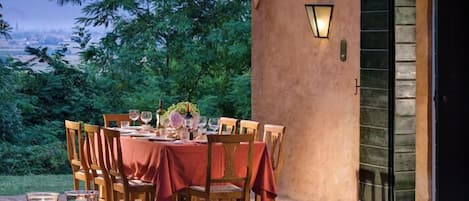 Porch equipped for al fresco meals