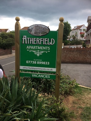Atherfield front entrance Sign in the Garden 