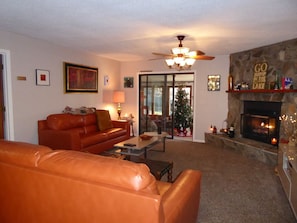 Plenty of seating in the living room and porch