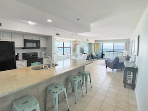 One of the largest oceanfront units in MB. Open floor plan, plenty of seating.