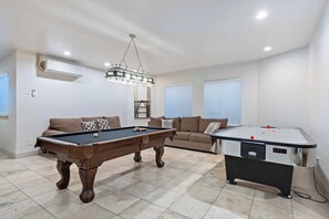 Open game room: pool, foosball, air hockey, ping pong
