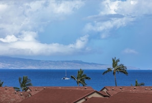 View from the lanai of the ocean Island of Molokai