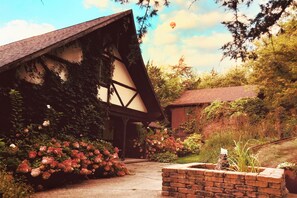 Welcome to Galena Chalet; have a seat by the bubbling fountain & enjoy some tea