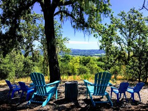 Mature oaks frame views of Dry Creek Valley. 