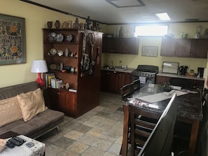 living area, dining, kitchen