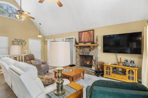 Gas Log Fireplace and Wide Screen TV