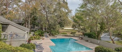 One of the best pools on the island.  Covered deck lagoon views, sunning deck