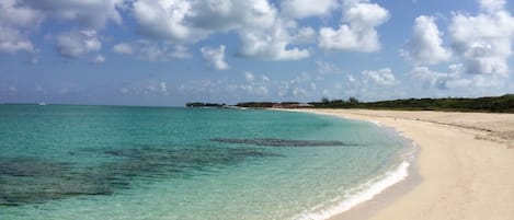 2 minute walk to the beautiful crystal blue ocean with a white sand beach