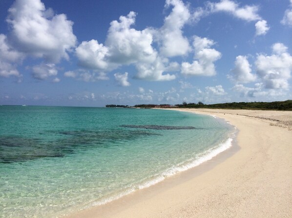 2 minute walk to the beautiful crystal blue ocean with a white sand beach