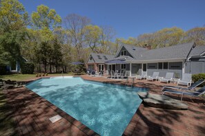 Large backyard with heated pool.
 Pool is cleaned every Wednesday AM