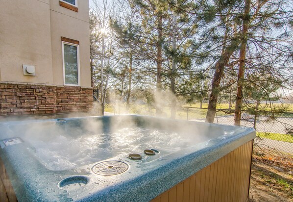 Enjoy relaxing in private hot tub after a day on the mountain