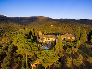 Aerea picture of the Villa with its  own private garden with the pool.