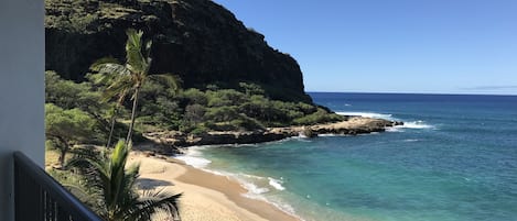 Beach looking to the left at Mt. Lahi - great spot for snorkeling and hiking