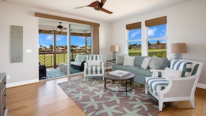 Pili Mai Resort at Poipu #08K - Living Room & Lanai View - Parrish Kauai