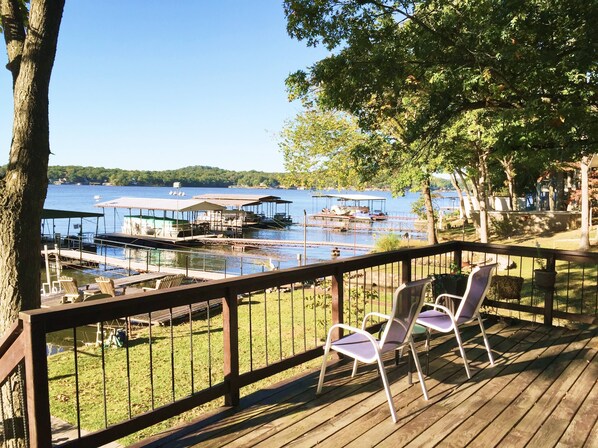 Large lakeside deck.