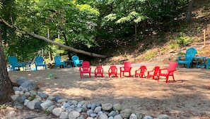 Private beach with 10 adult Adirondack chairs and 7 for the children! 