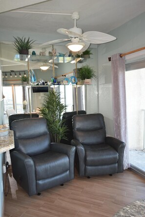 Comfy rocker recliners to view the beach!