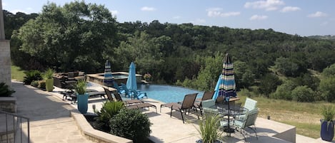 Beautiful view of canyons from back patio and pool area.