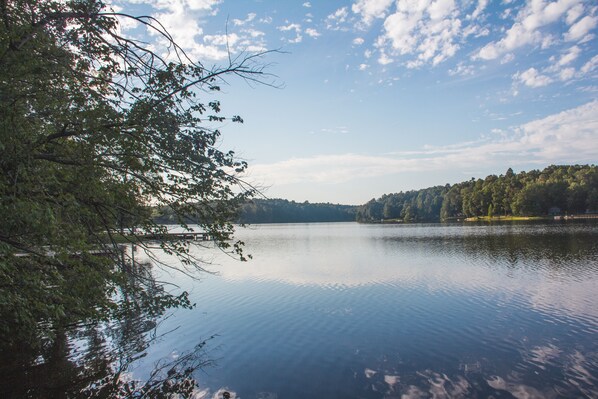 view from the dock of the beautiful Hohman Lake