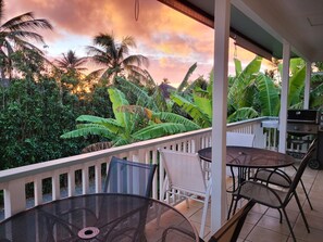 Sunset and ocean views from your covered lanai