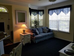 Entrance and living room with bay window