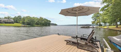 Maintenance free dock. No wood splinters. 8-9ft water depth at end of dock.