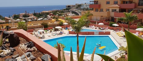 Fantastic view from the terrace to the sea and the pool