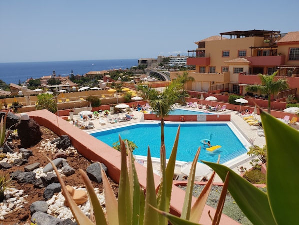 Fantastic view from the terrace to the sea and the pool