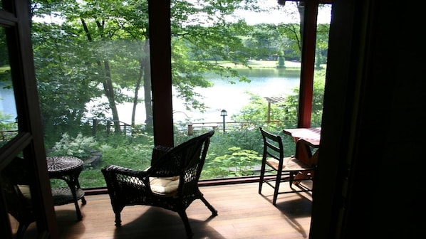 Screened porch overlooking lake