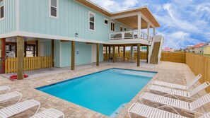 27x17 foot pool with 10 foot wide sun shelf