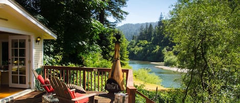 Relax on the deck at Jujube, with stunning views of the Russian River