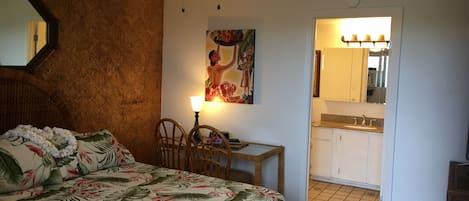 Bedroom has been painted, new floors and shelves installed, new curtains.