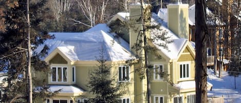 Our end unit townhouse chalet with Mont Tremblant in the background.